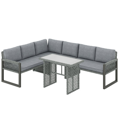 Modular Rattan Patio Furniture Set with Washable Cushions and Glass Table, Grey Outsunny