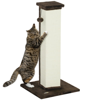 81cm Cat Scratching Post with Sisal Rope Hanging Ball and Soft Plush in Brown by PawHut