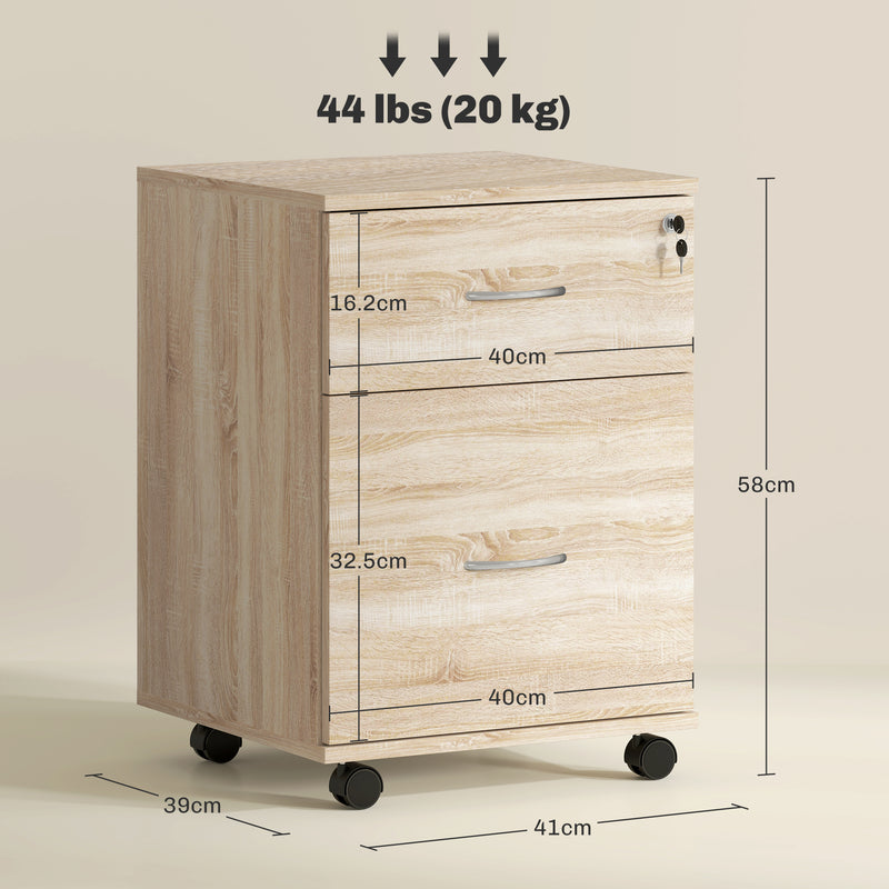 Two Drawer Lockable Filing Cabinet Wood Effect for Home Office by HOMCOM