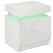 LED Bedside Table with White High Gloss Front and 2 Drawers for Bedroom or Lounge