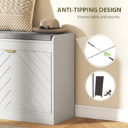 White Shoe Storage Bench For Entryway - Flip Drawer With Chevron Detail - Grey Cushioned Seat Homcom