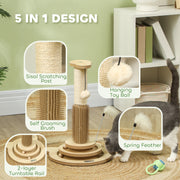 49cm 5 in 1 Cat Scratching Post with Sisal Track Ball Brush and Toys Oak Tone by PawHut