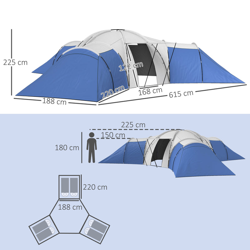 Family Camping Tent with Three Bedrooms and Living Area for Organised Group Trips Blue