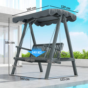 Grey Wooden Garden Swing Seat for 2 Adults with Water Resistant Canopy and Wooden Frame Outsunny
