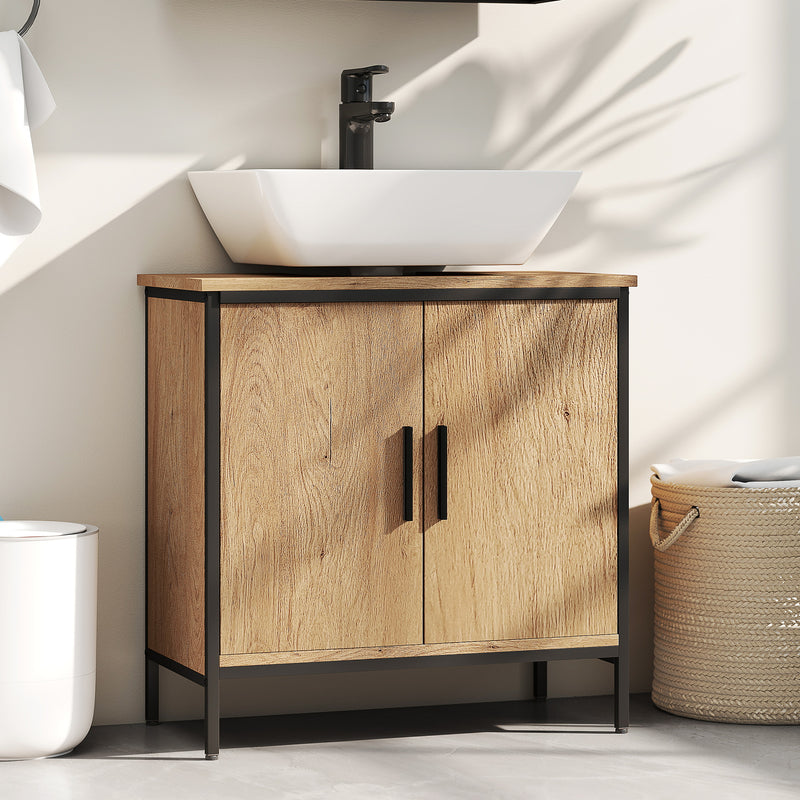 Under Sink Bathroom Cabinet with Adjustable Shelf for Tidy Storage Oak