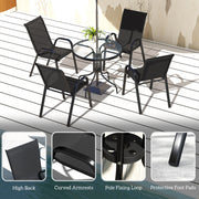 Five Piece Black Steel Patio Set with Glass Top Table by Outsunny