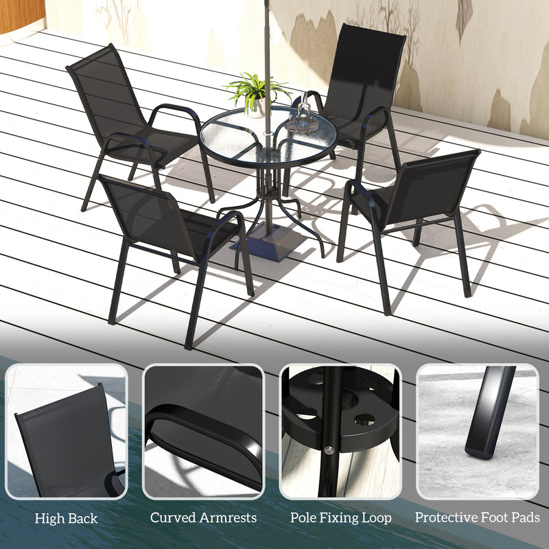 Five Piece Black Steel Patio Set with Glass Top Table by Outsunny
