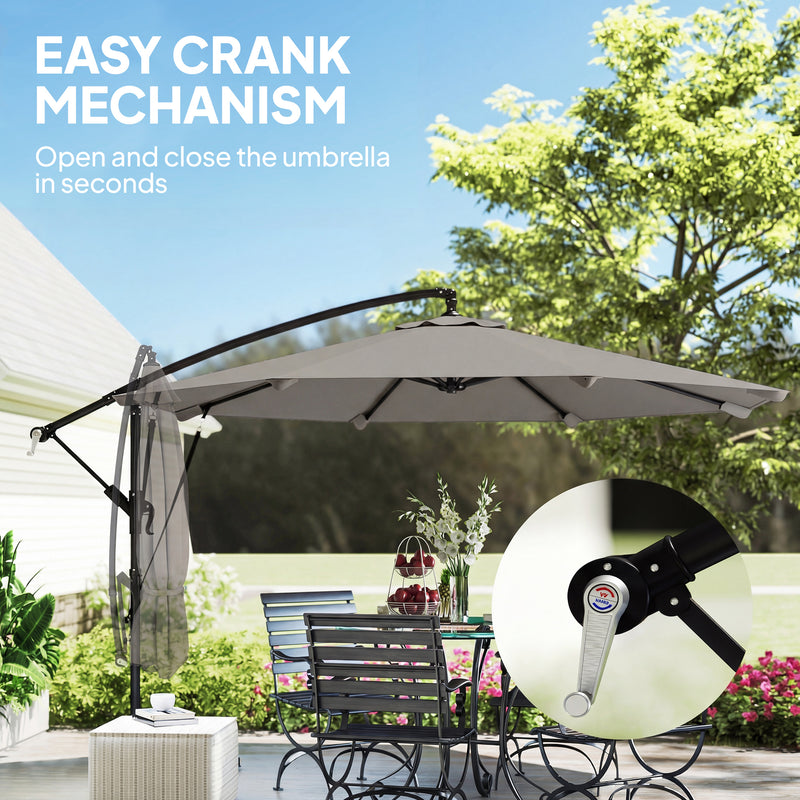 3m Cantilever Garden Parasol with Large Canopy for Shaded Outdoor Seating, Light Grey