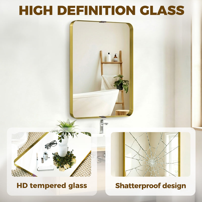 Wall Mirror Shatter Resistant with Deep Frame for Busy Homes Ready to Hang Gold Homcom