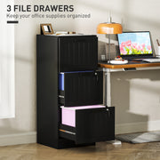 3 Drawer Office Filing Cabinet with Lock and Adjustable File Bars for A4 Storage Black