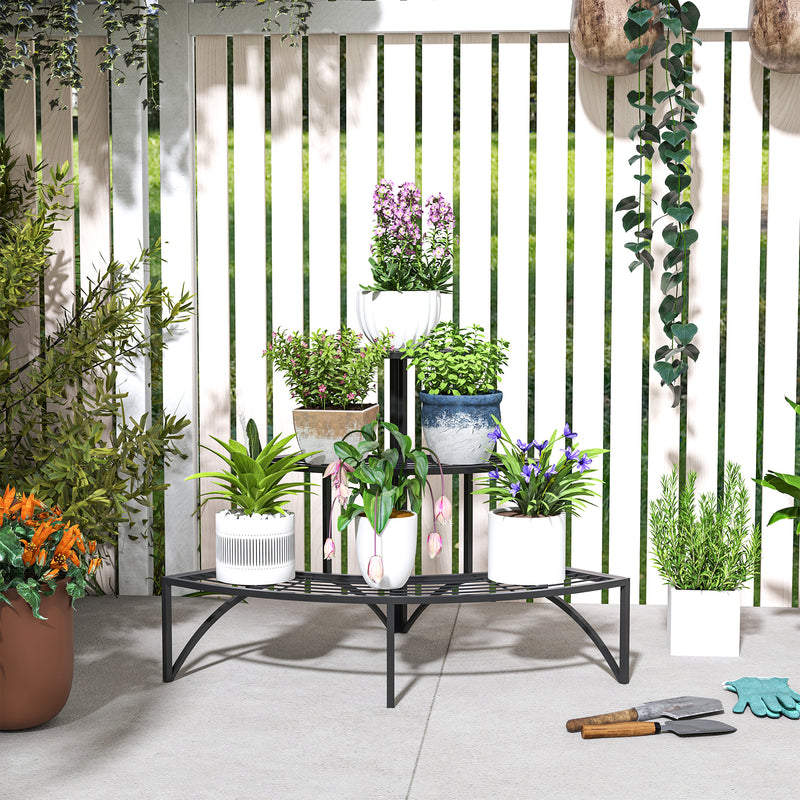 3 Tier Metal Corner Plant Stand for Garden Balcony or Patio in Black by Outsunny AOSOM