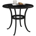 Black 60cm Round Garden Side Table Cast Aluminium Frame for Patio and Balcony by Outsunny