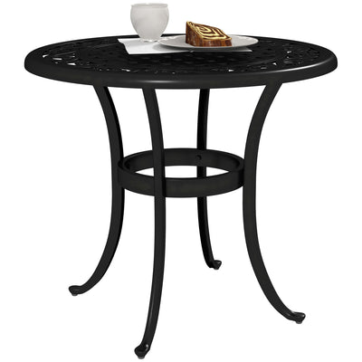 Black 60cm Round Garden Side Table Cast Aluminium Frame for Patio and Balcony by Outsunny