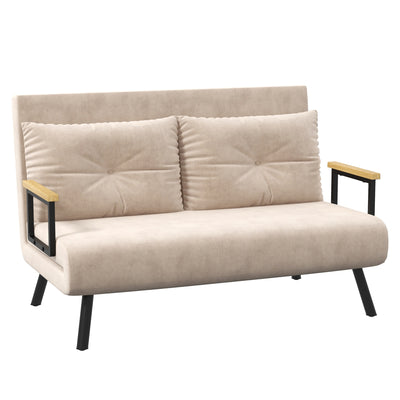 4 in 1 Velvet Feel Double Sofa Bed with Pillows Converts to Lounger or Recliner Beige