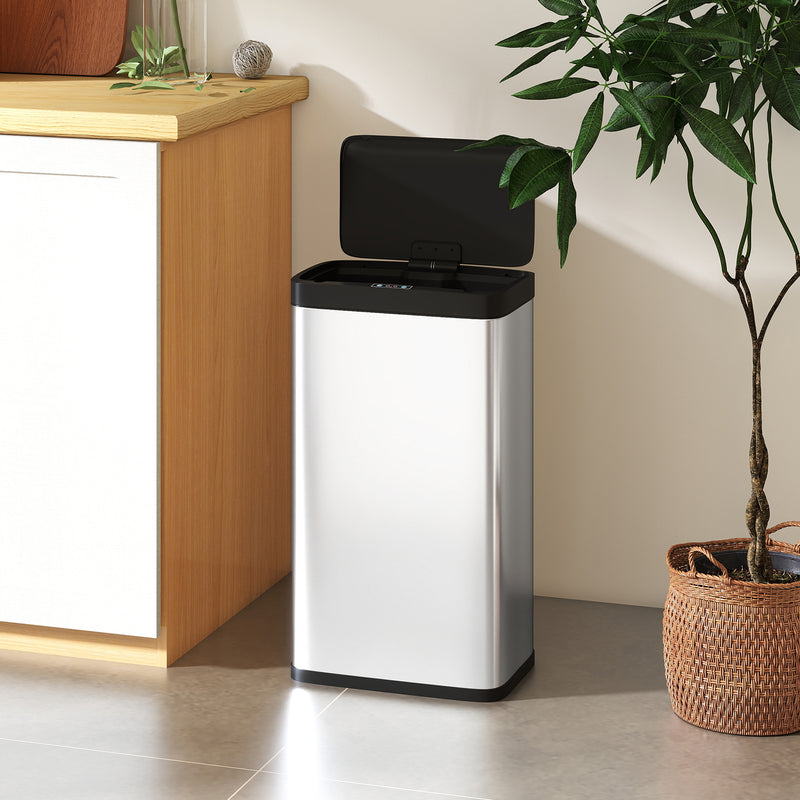 45L Motion Sensor Kitchen Bin with Soft Close Lid for Home or Office Use Silver AOSOM
