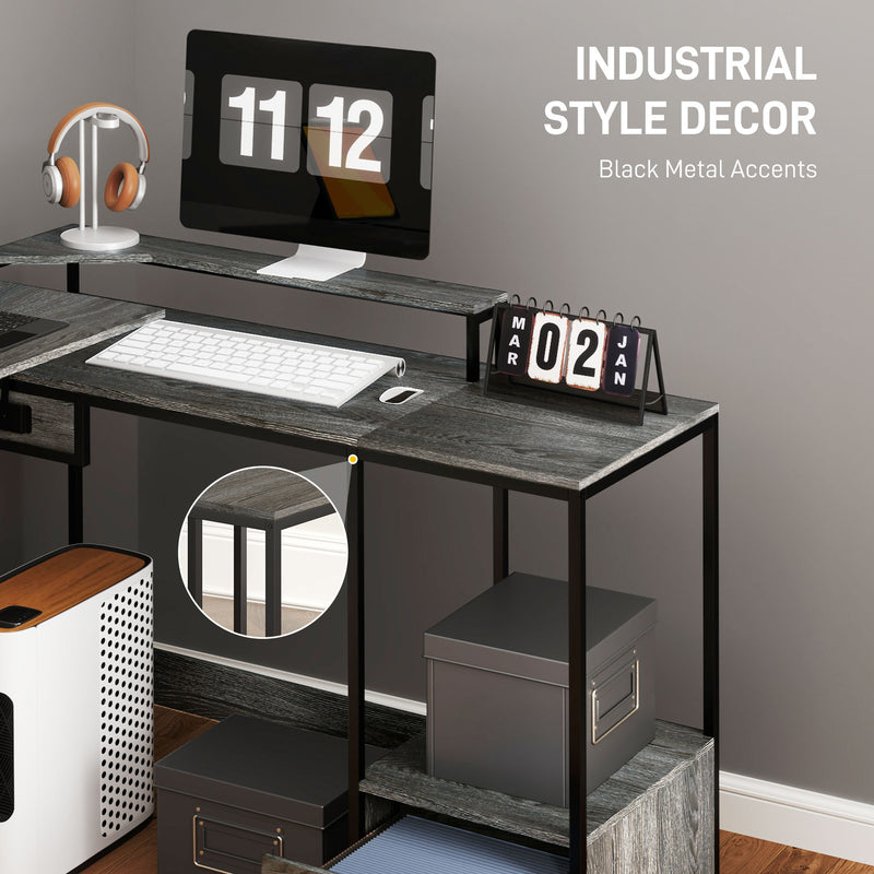 L Shaped Industrial Multi Work Desk For Home Office Charcoal Grey by HOMCOM