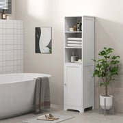 Tall Bathroom Cabinet with Open Shelves and Cupboard for Small Spaces White Homcom