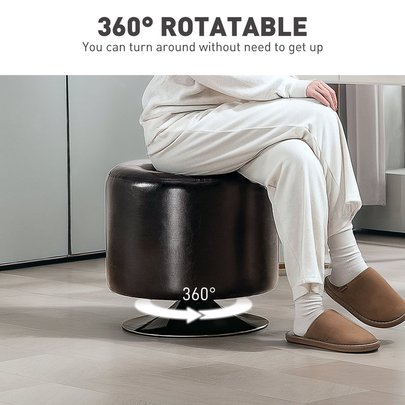 Round Swivel Footstool with Thick Padding and Steel Base Brown Faux Leather by HOMCOM