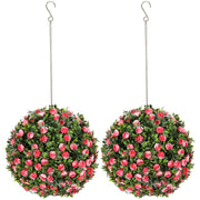 Set of 2 Pink Artificial Topiary Rose Balls 28cm UV Protected for Indoor Outdoor Decor by HOMCOM
