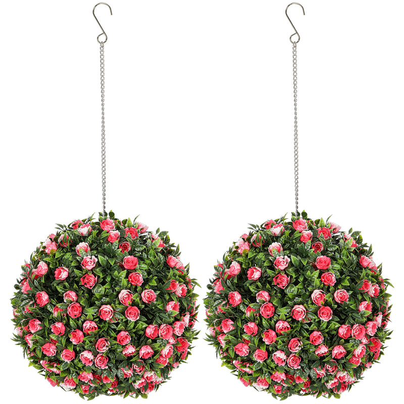 Set of 2 Pink Artificial Topiary Rose Balls 28cm UV Protected for Indoor Outdoor Decor by HOMCOM