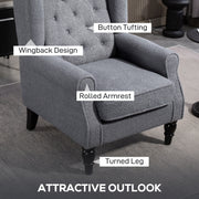 Retro Wingback Accent Chair With Button Tufted Upholstery For Living Room And Bedroom Grey