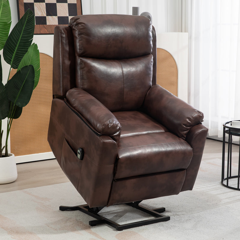 Electric Riser Recliner Chair With 70 Degree Tilt And Faux Leather Upholstery, Dark Brown
