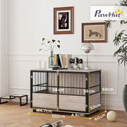 Large Dog Crate End Table with Washable Cushion and Triple Doors for Indoor Use Grey