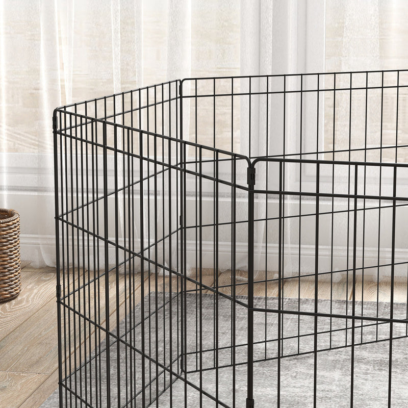 Eight Panel Metal Puppy Playpen Fence For Small Dogs Indoor And Outdoor Use Black