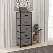 Fabric Chest of Drawers with 5 Storage Drawers Steel Frame and Wooden Top Dark Grey by HOMCOM