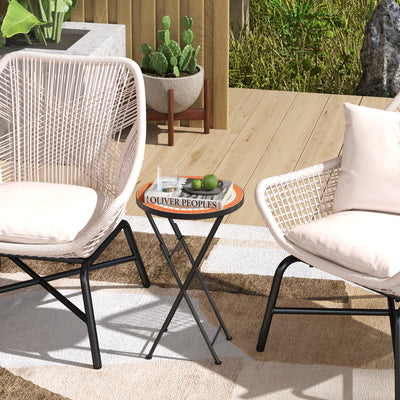 Orange Mosaic Folding Garden Table 35.5cm Round Metal Frame for Balcony or Terrace by Outsunny
