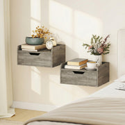 Floating Bedside Tables Set of 2 with Drawer and Shelf for Space Saving Bedroom Storage Grey AOSOM