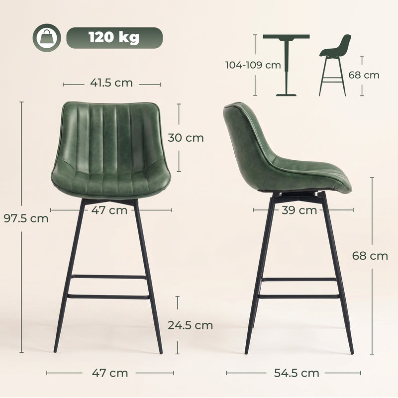 Swivel Bar Stools Set of 2 for Comfortable Kitchen Island Seating Dark Green