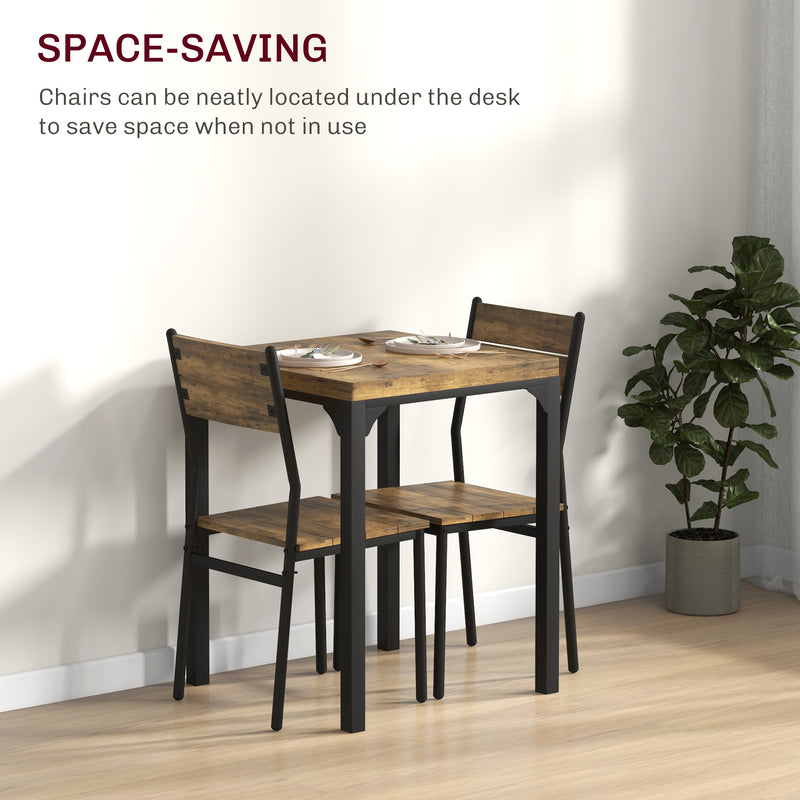 Three Piece Compact Dining Set with Table and Two Chairs in Rustic Brown