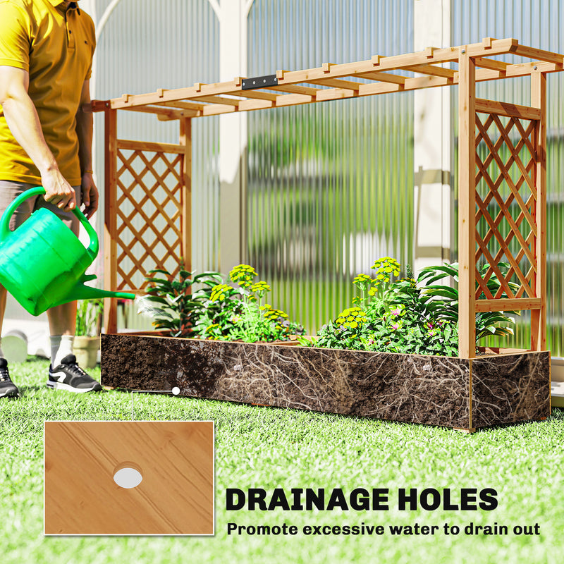 Wooden Raised Planter Box With Trellis and Drainage Ideal For Outdoor Garden Use Grey Outsunny