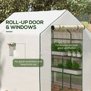 Walk In Garden Greenhouse With 12 Shelves And Roll Up Door For Plants, White
