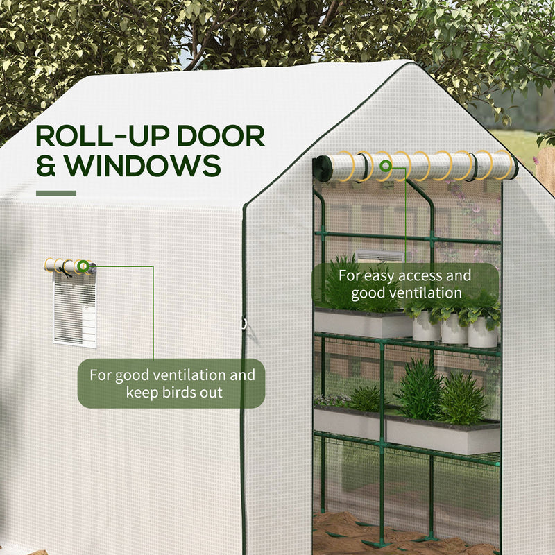 Walk In Garden Greenhouse With 12 Shelves And Roll Up Door For Plants, White