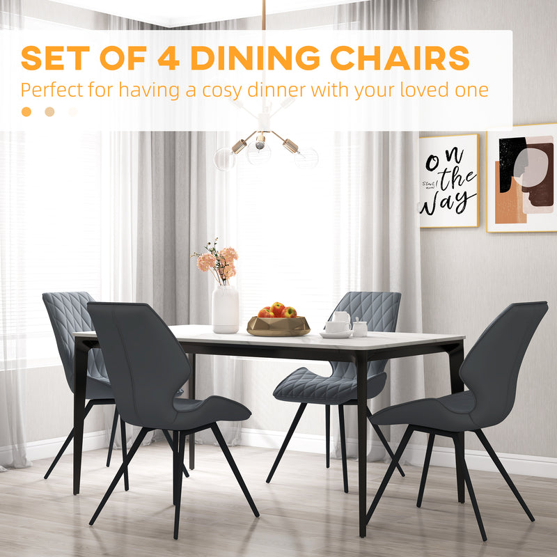 Set of 4 PU Leather Dining Chairs with Metal Legs for Kitchen or Dining Room Grey AOSOM