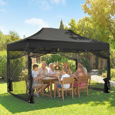 Pop Up Gazebo with Mesh Sides for Quick Garden Shelter and Sun Protection Black Outsunny