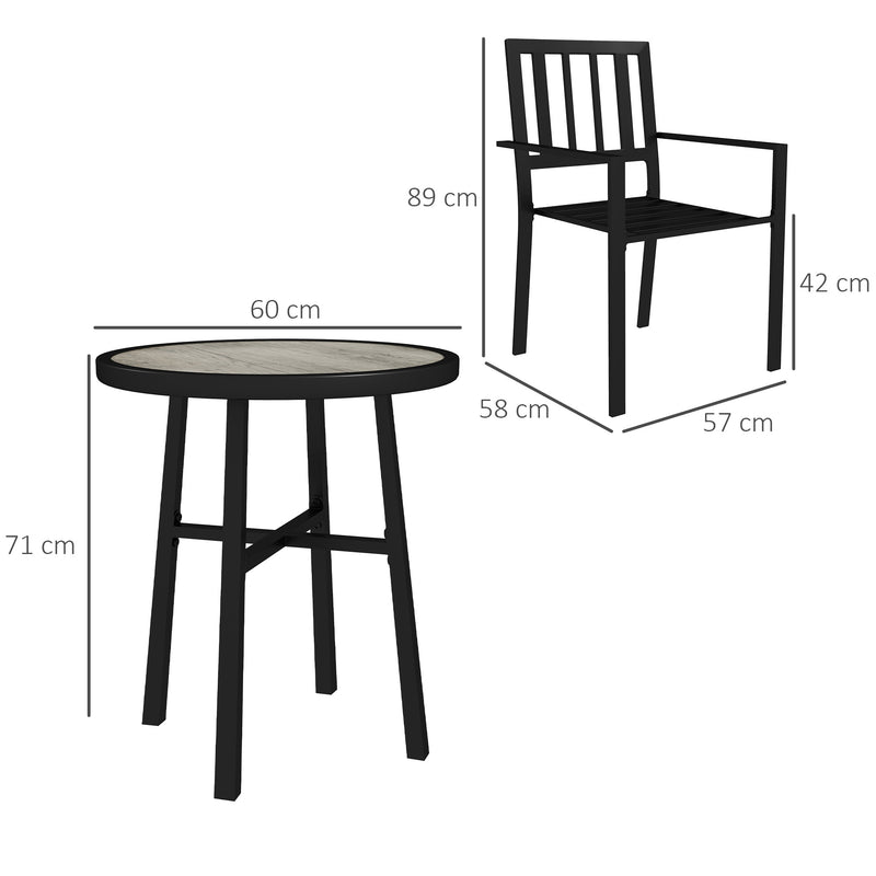 Grey 3 Piece Patio Bistro Set with Stackable Chairs and Steel Frame by Outsunny