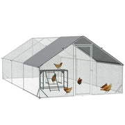 Large Walk In Chicken Run with Activity Shelf and Weatherproof Cover for Outdoor Use, Green