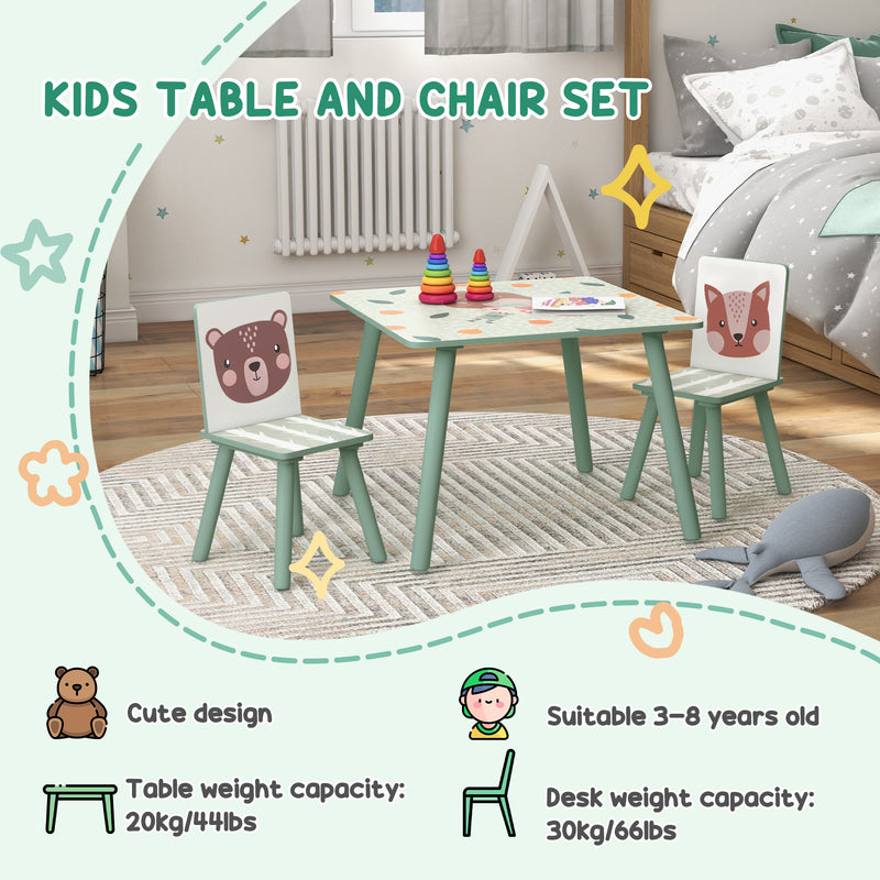 Kids Wooden Table and Chairs Set with Storage for Learning and Play Ages 3 to 6, Green