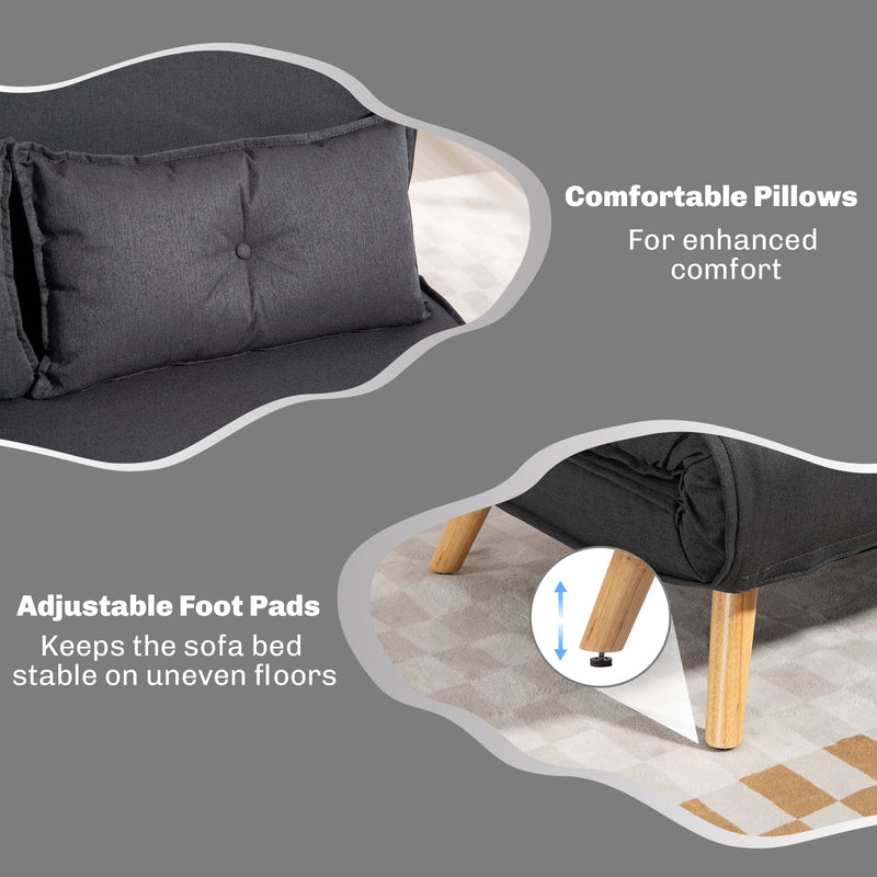 Two Seater Linen Look Sofa Bed Converts to Guest Bed Ideal for Small Spaces Charcoal Grey