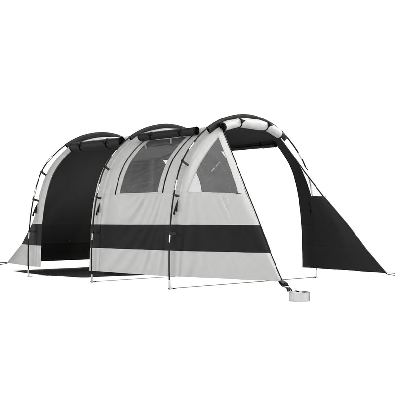 Outsunny Camping Tent, 4-5 Man Blackout Tent with Bedroom and Living Room, Portable with Bag, for Fishing Hiking Festival, Khaki