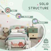 Toddler Bed and Dressing Table Set with Mirror and Stool for Kids Aged 3 to 6 Green AOSOM