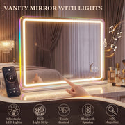 Vanity Mirror with Adjustable LED Lights and Bluetooth Speaker for Makeup and Hair White AOSOM