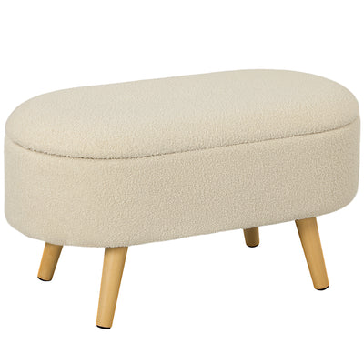 Storage Ottoman Bench with Hidden Compartment Cream White Teddy Fleece  by HOMCOM Homcom
