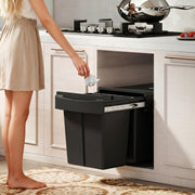 Kitchen Cupboard Pull Out Bin with Dual Compartments for Easy Waste and Recycling Black Homcom