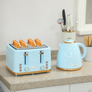 3000W Kettle and 4 Slice Toaster Set with 7 Browning Levels and Crumb Tray, Light Blue