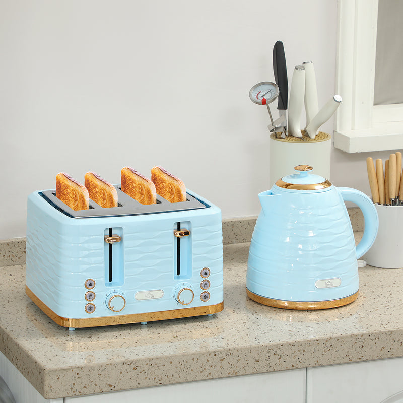 3000W Kettle and 4 Slice Toaster Set with 7 Browning Levels and Crumb Tray, Light Blue