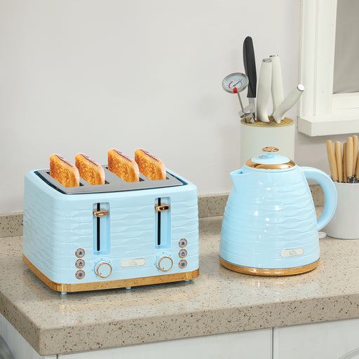 3000W Kettle and 4 Slice Toaster Set with 7 Browning Levels and Crumb Tray, Light Blue
